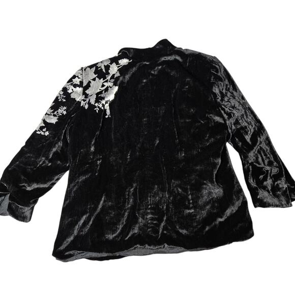 DANA BUCHMAN Black Champagne Floral Velvet Button Front Jacket Size: 16 - Picture 6 of 7